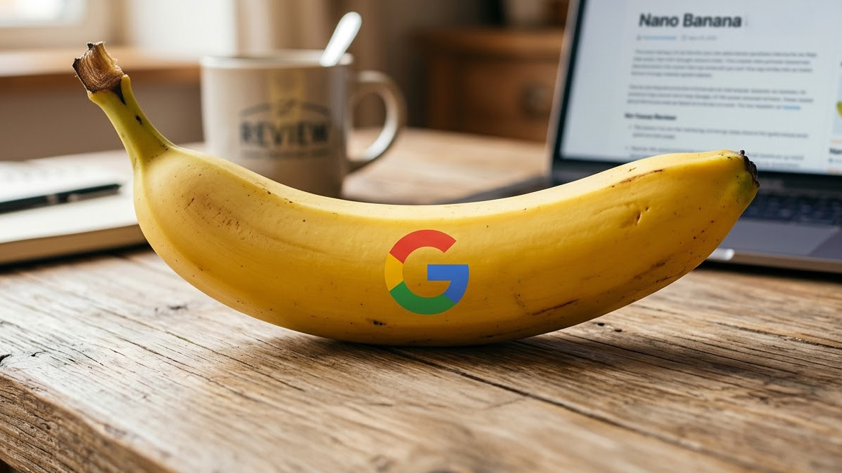 A banana with the Google logo on it
