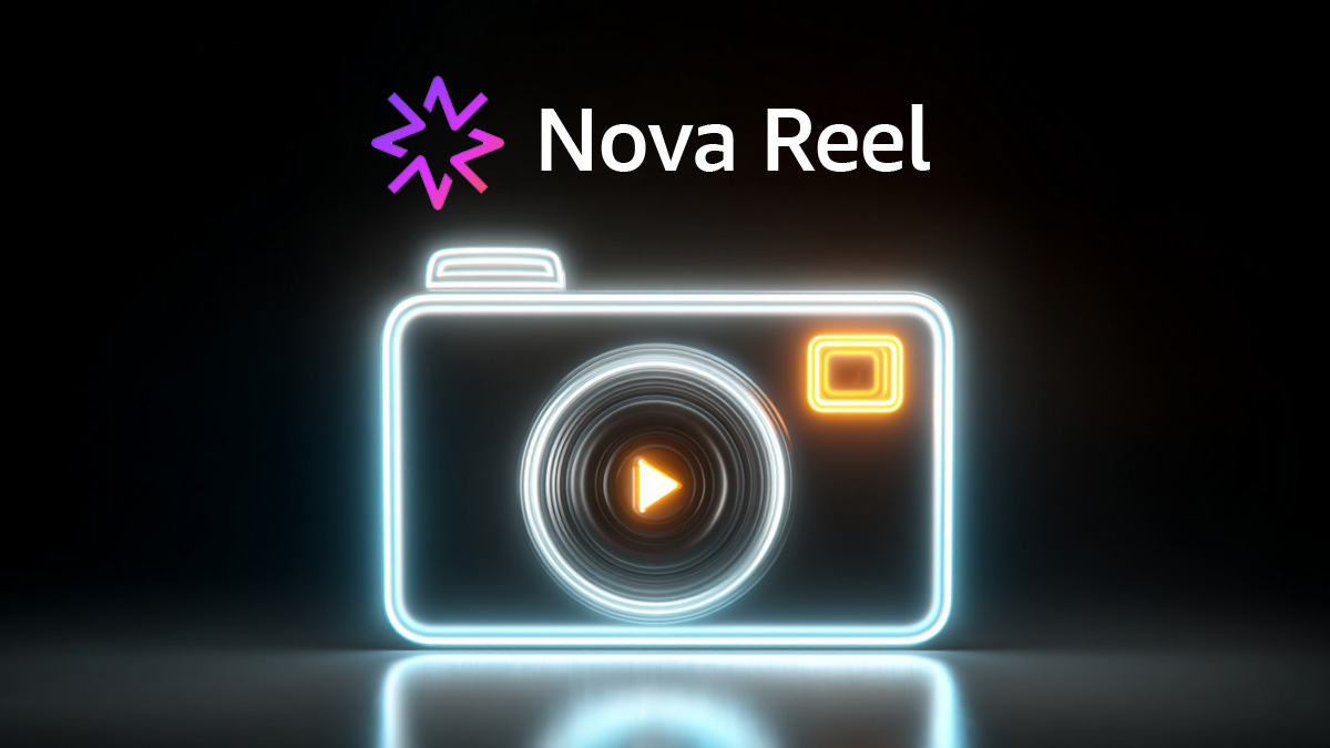 Nova Reel logo and digital camera icon in neon